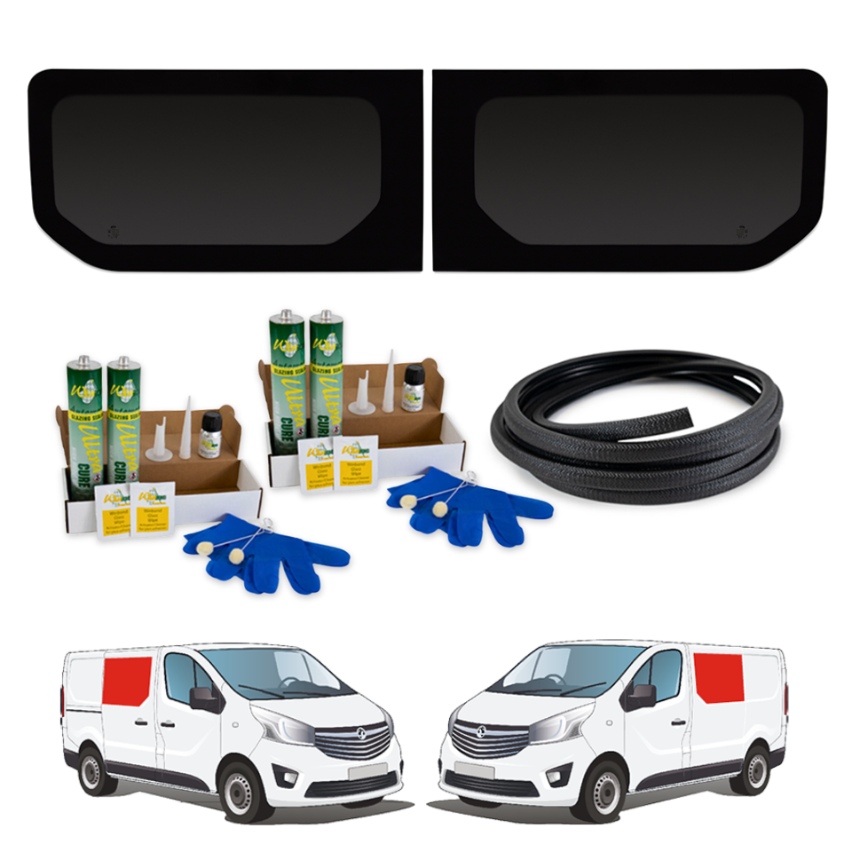 Pair of Fixed Campervan Side Windows Renault Trafic 2014+ / Opel Vivaro 2014-2018 + FREE Fitting Kit
