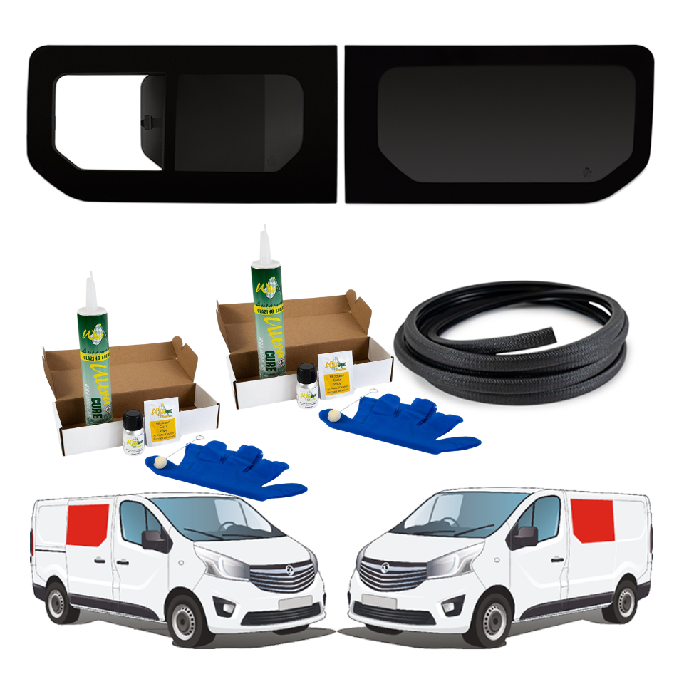 1 Left Opening + 1 Right Fixed Campervan Side Windows Renault Trafic 2014+ / Opel Vivaro 2014-2018 + FREE Fitting Kit