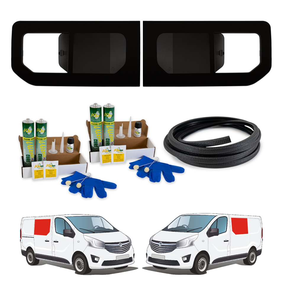 Pair of Opening Campervan Side Windows Renault Trafic 2014+ / Opel Vivaro 2014-2018 + KOSTENLOSE Fenstereinbau-Set