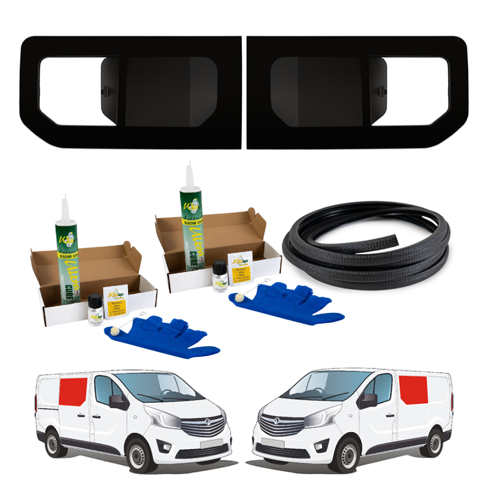 Pair of Opening Campervan Side Windows Renault Trafic 2014+ / Opel Vivaro 2014-2018 + FREE Fitting Kit