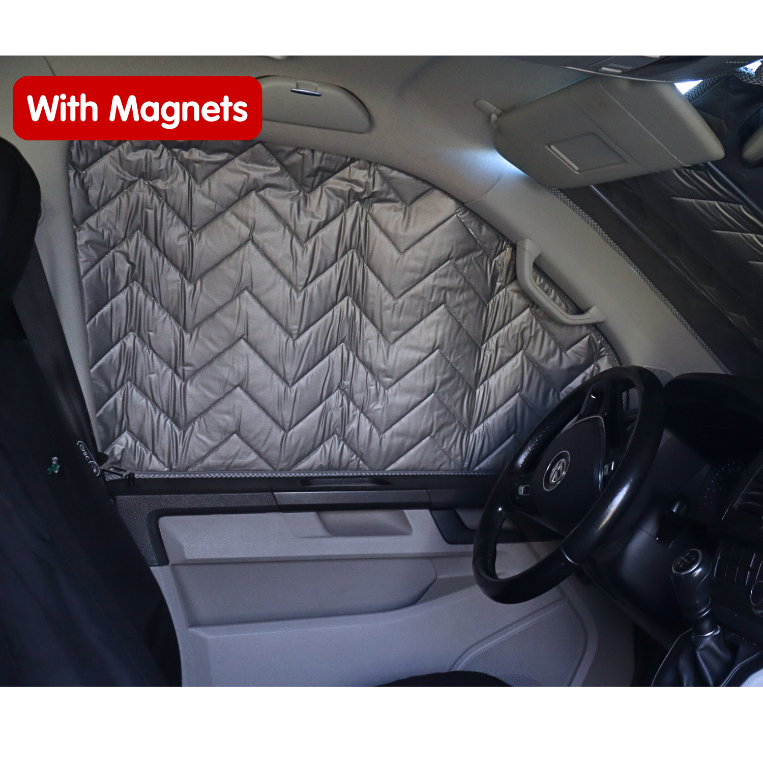 Tende parasole interne argentate con magneti o ventose per VW Transporter T5 a T6.1, Trafic, Transit Custom e altri modelli