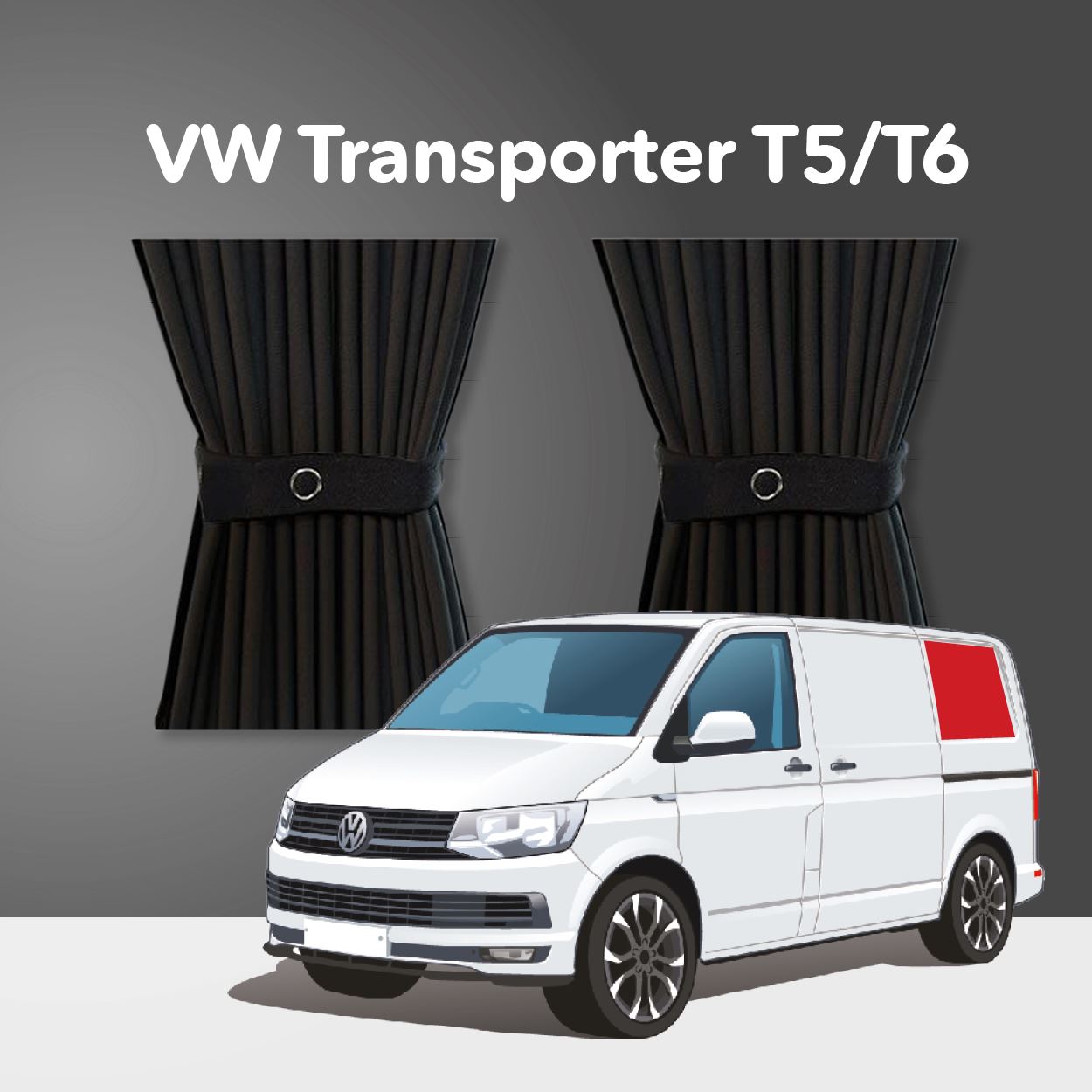 VW T5/T6 Curtain Kit - Left Back SWB (Black) Kiravans