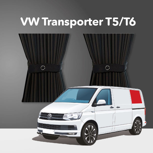 VW Transporter T5 T5.1 T6 Blackout Curtains TWIN SLIDER PAIR – BLACK – Van Markt VW Transporter T5 T5.1 T6 Blackout Curtains TWIN SLIDER PAIR – BLACK – Van Markt