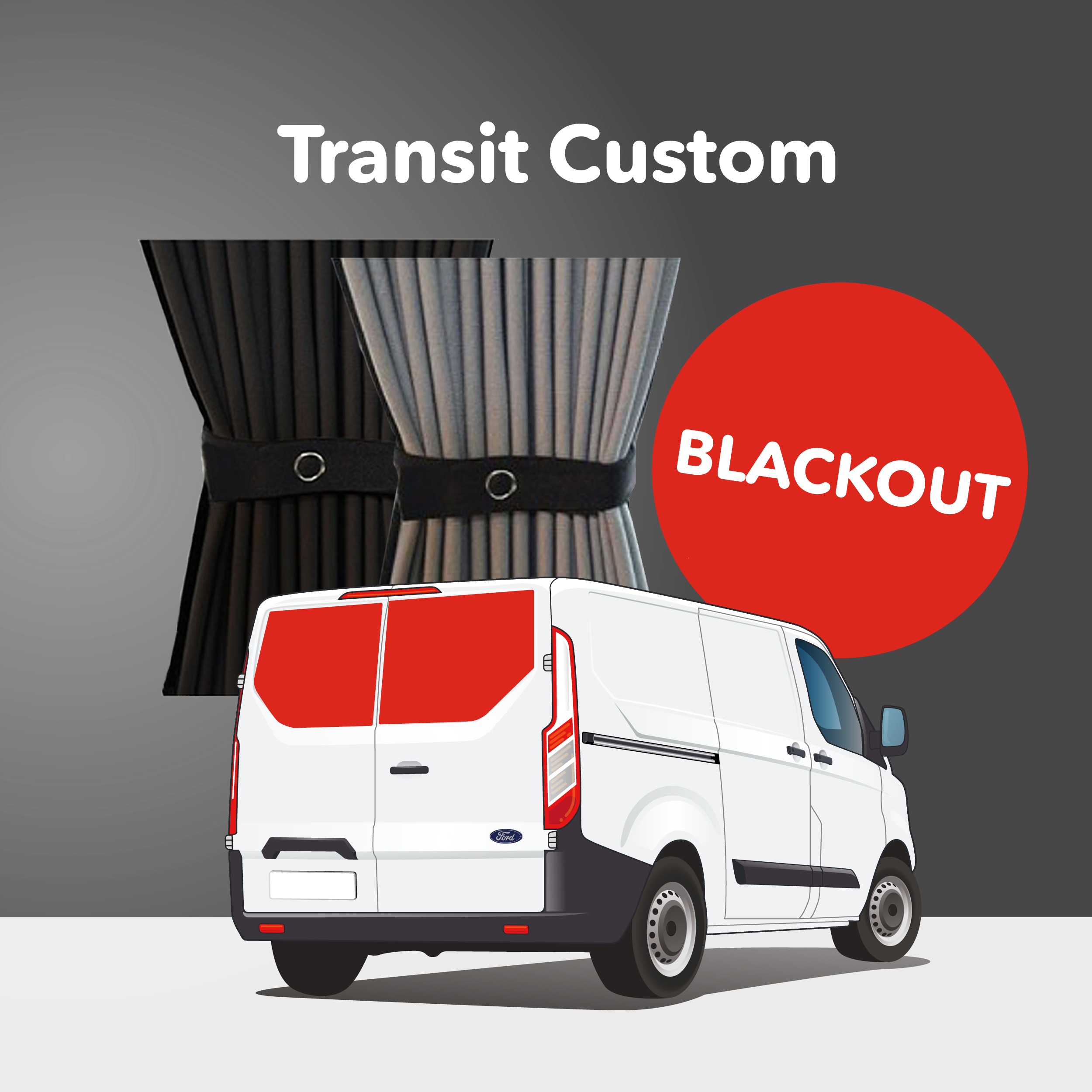 Vorhang Set für Ford Transit Custom 2013+ - Hintertüren (Premium-Blackout)