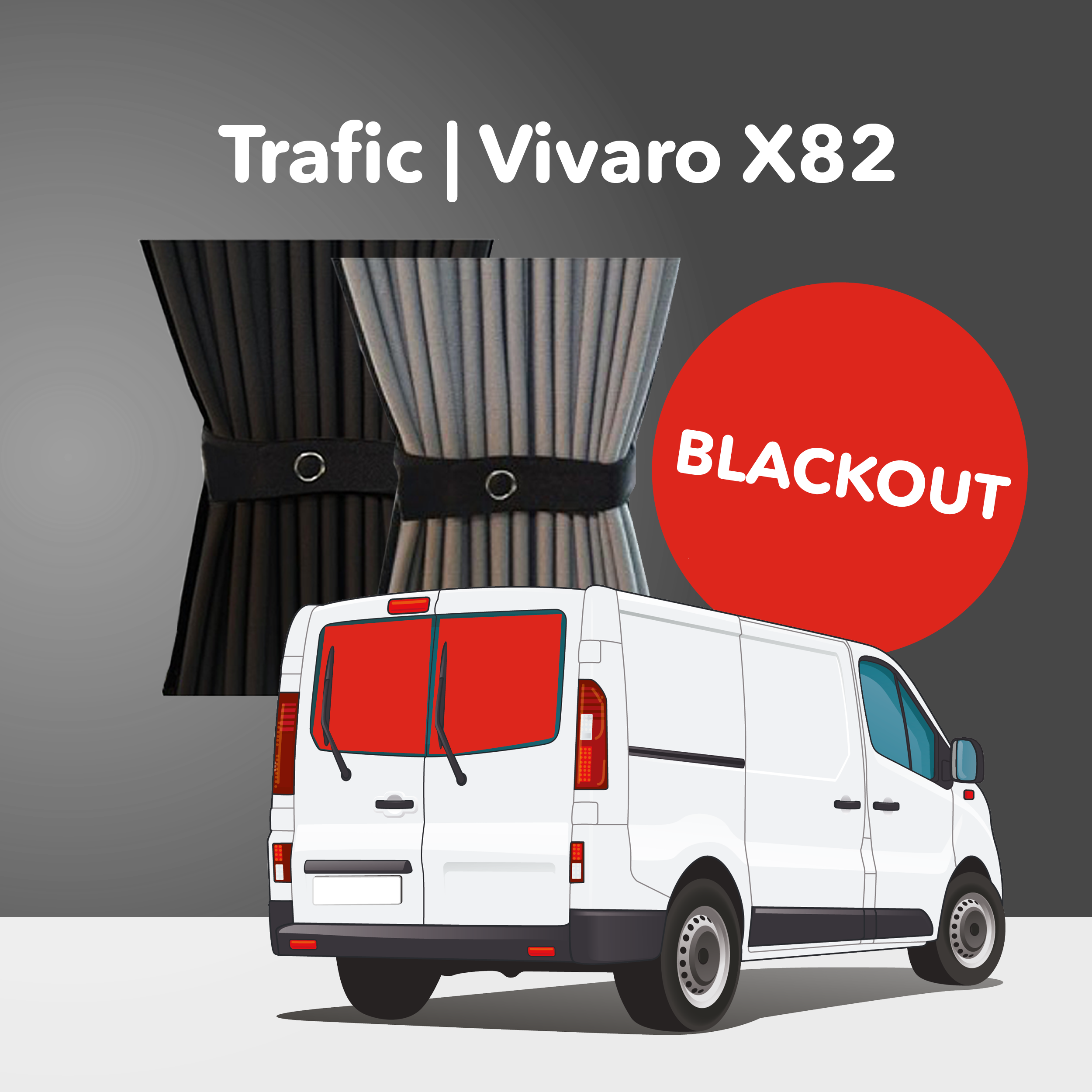 Kit de rideaux Trafic/Vivaro 2014-2018, Talento 2014+, NV300 2014+ X82 - Portes arrière double (Premium occultant)