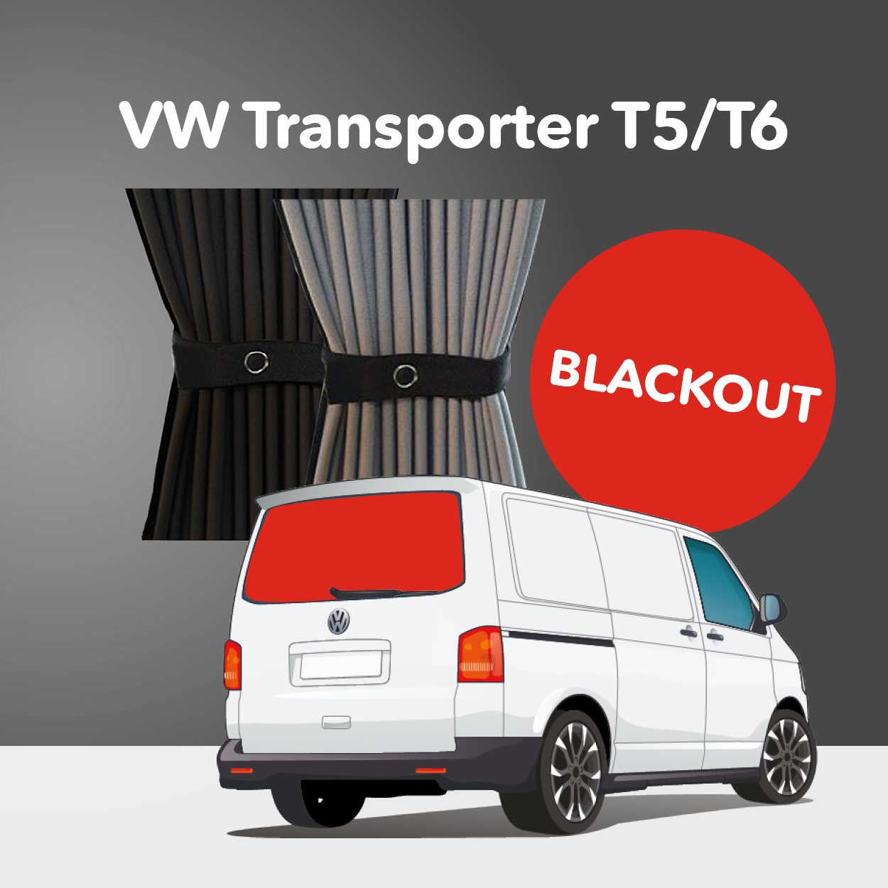 Vorhang Set für VW T5/T6 - Heckklappe mit Scheibenwischer (Premium-Blackout)