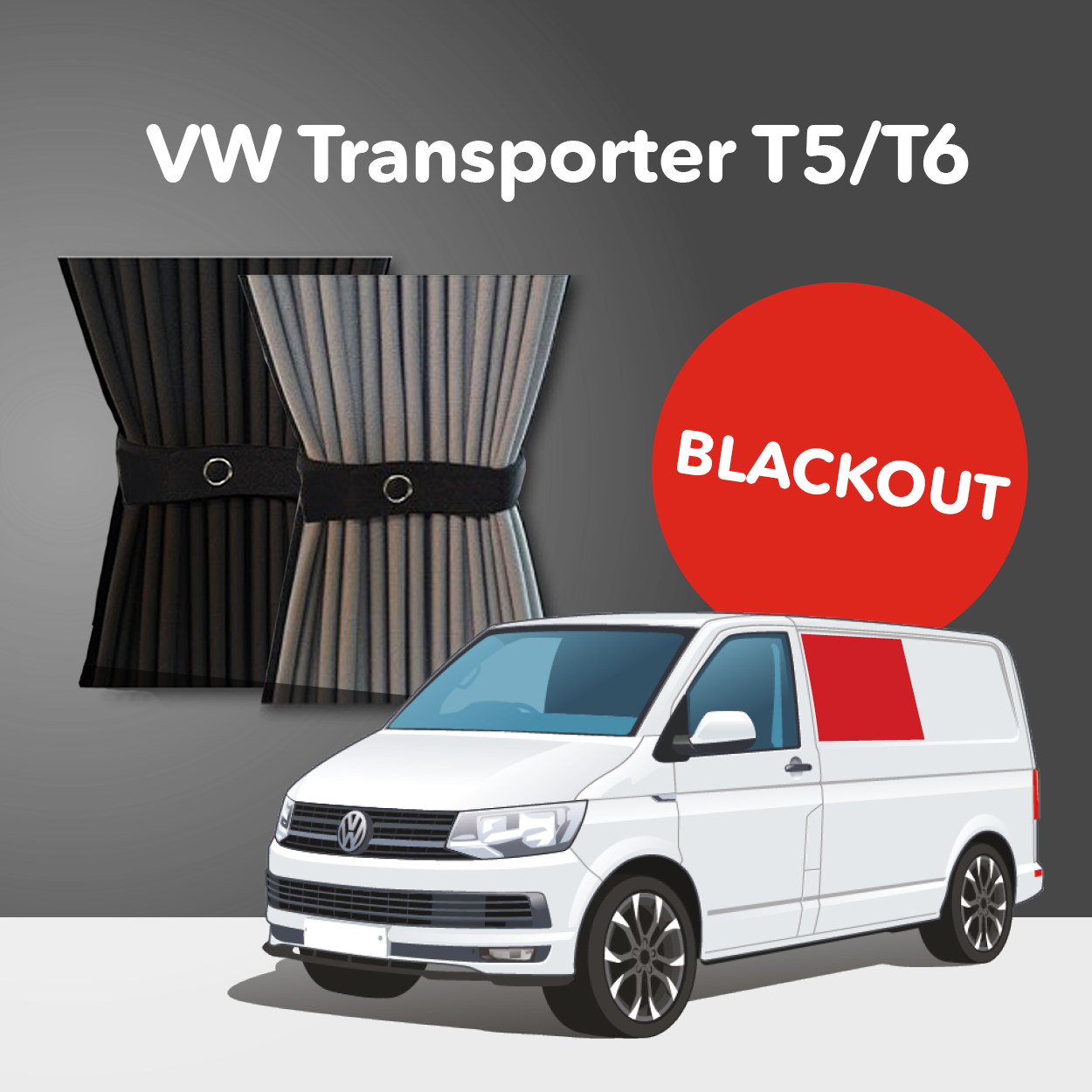 Kit de rideaux VW T5/T6 - Fenêtre gauche centrale - Porte non-coulissante (Premium occultant)