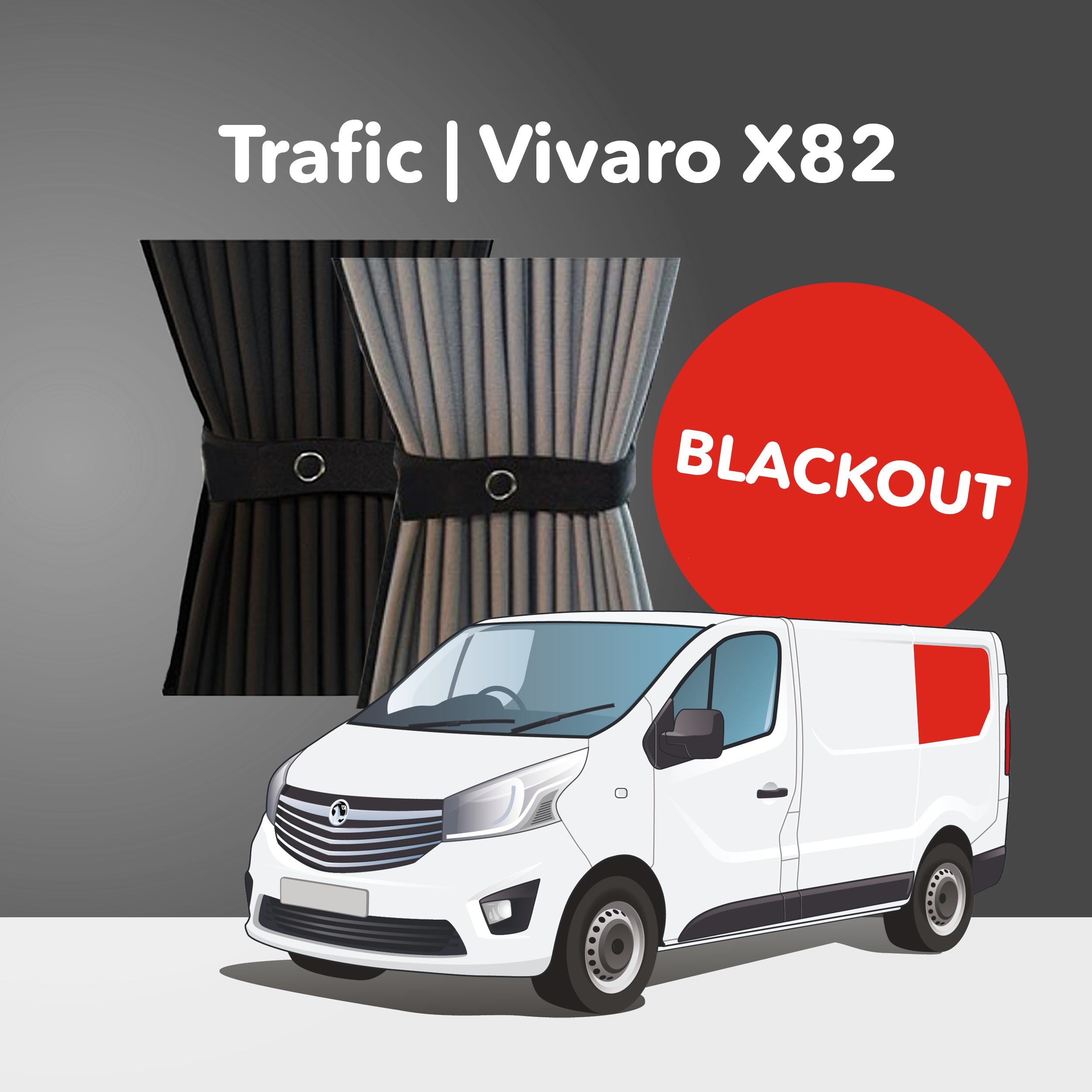 Kit de rideaux Trafic/Vivaro 2014-2018, Talento 2014+, NV300 2014+ X82 - Fenêtre arrière gauche (Premium occultant)