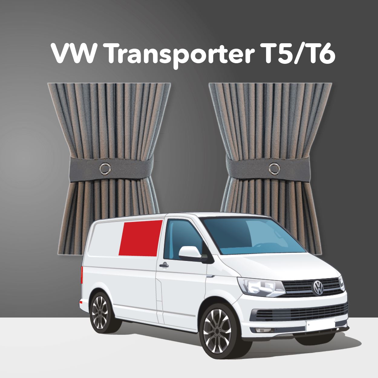 VW T5/T6 Curtain Kit - Right Centre Non-Sliding Door (Grey) Kiravans