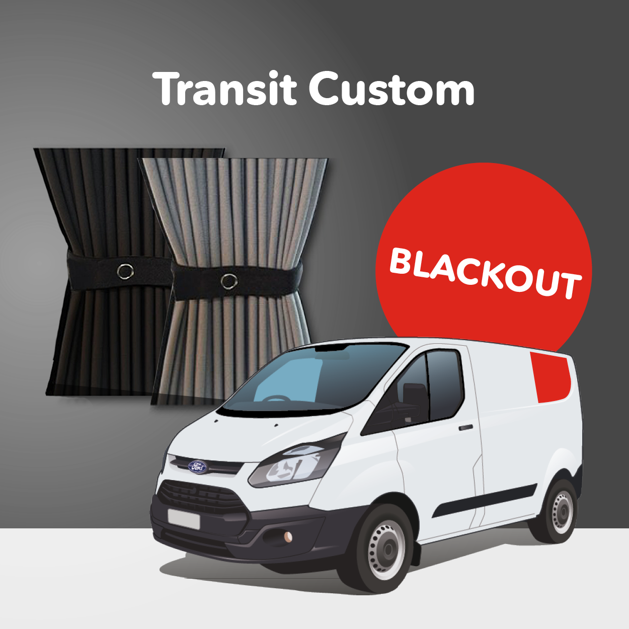 Vorhang Set für Ford Transit Custom 2013+ - Hinten Links (Premium-Blackout)