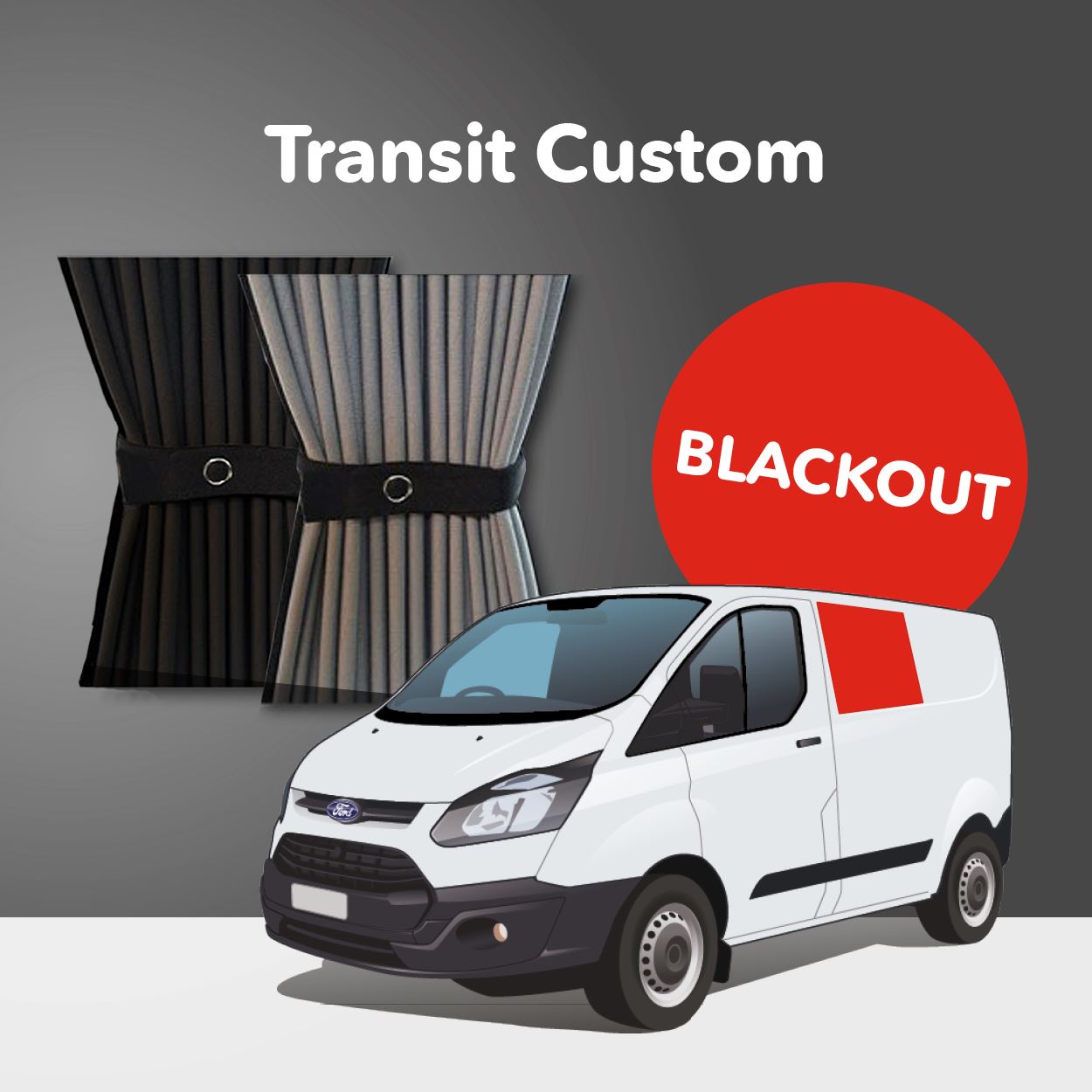 Ford Transit Custom 2013-2021 Curtain Kit - Left Centre Non-Sliding Door (Blackout) Kiravans