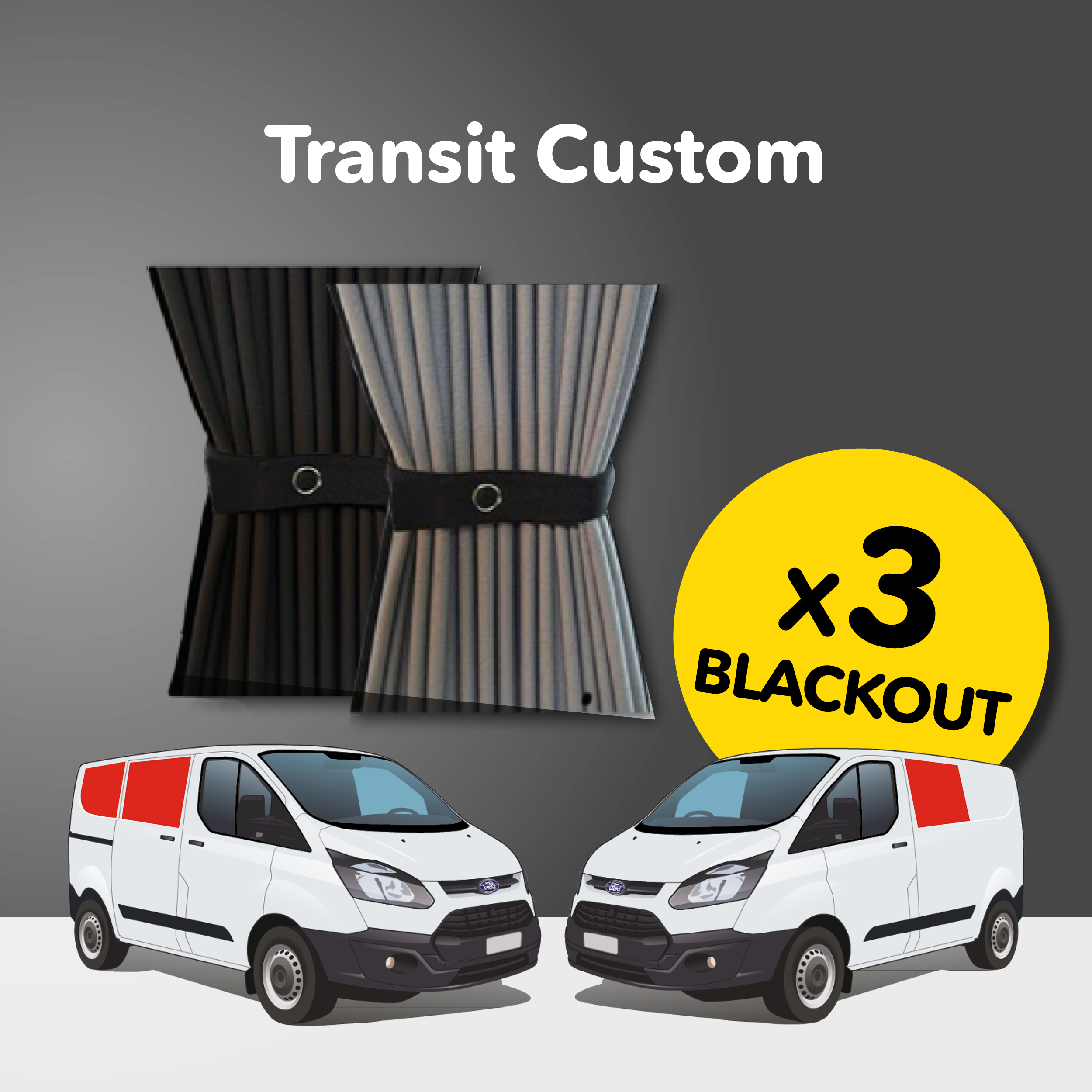 3-teiliges Vorhang Kit - Transit Custom 2013+ (Premium-Blackout)