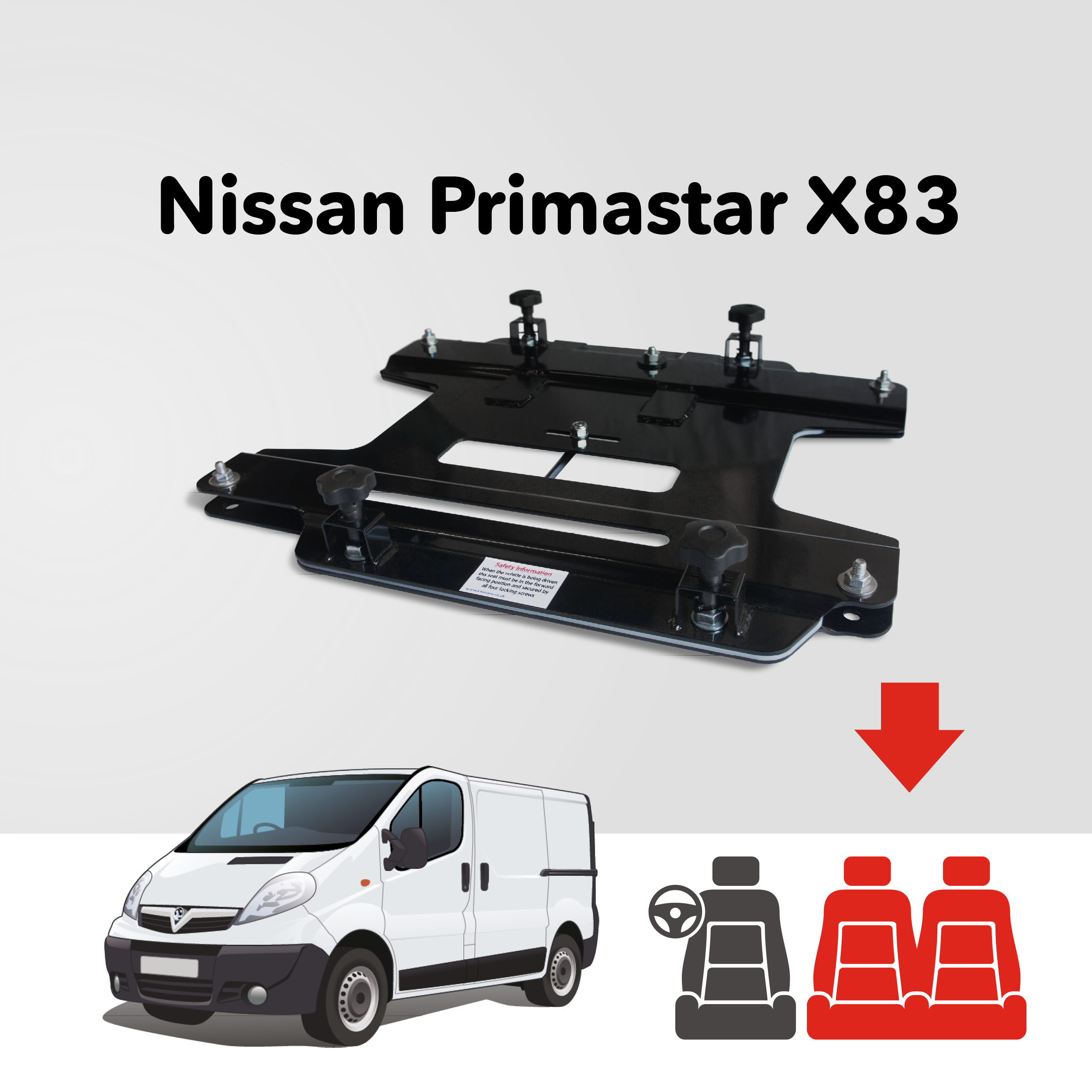 Base tournante double banquette Kiravans - Nissan Primastar 2001-2014 2.Gen (UK & IRL - CONDUITE À DROITE)