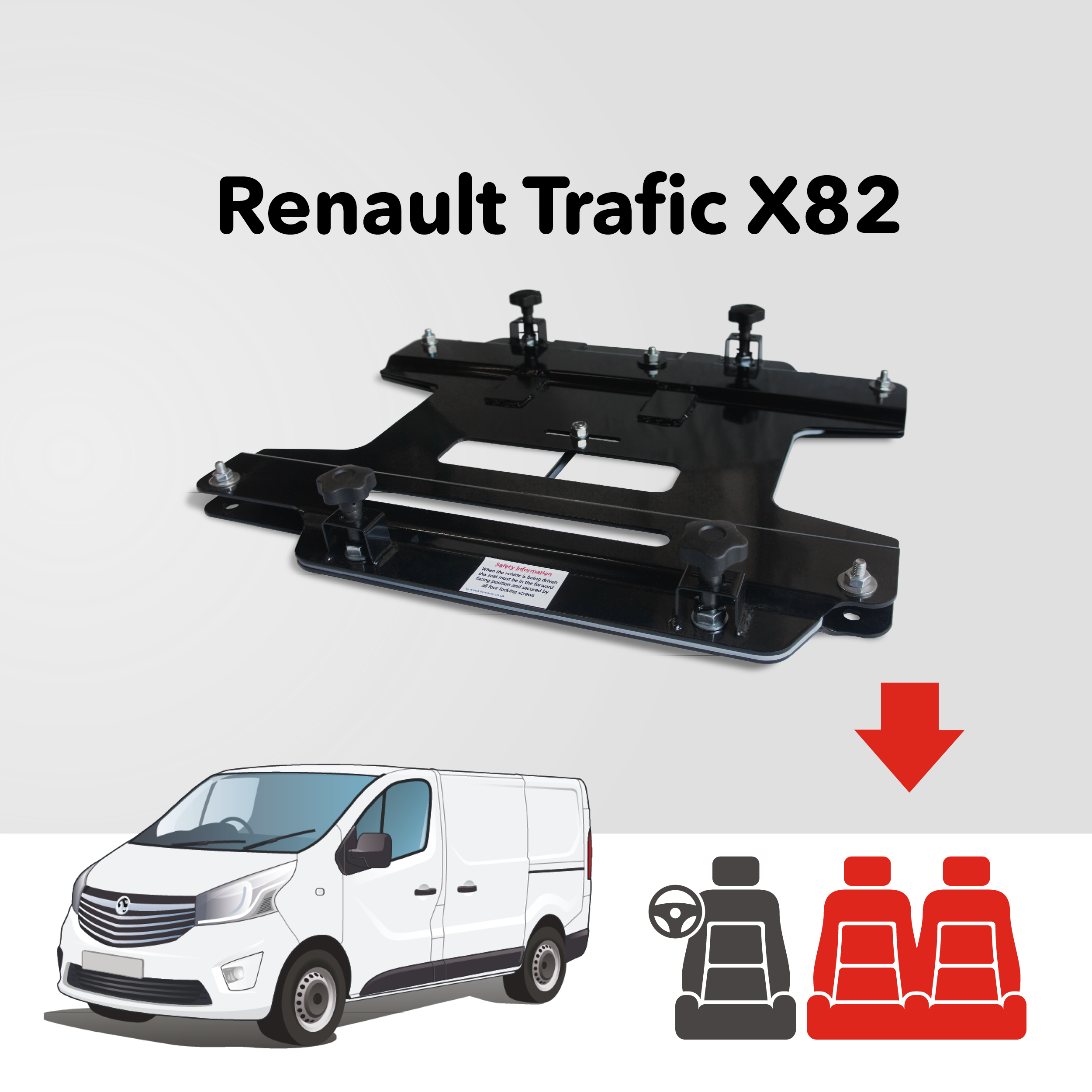 Kiravans Renault Trafic 2014+ (3rd Gen) Double Passenger Seat Swivel (RIGHT Hand Drive - UK & IRL)