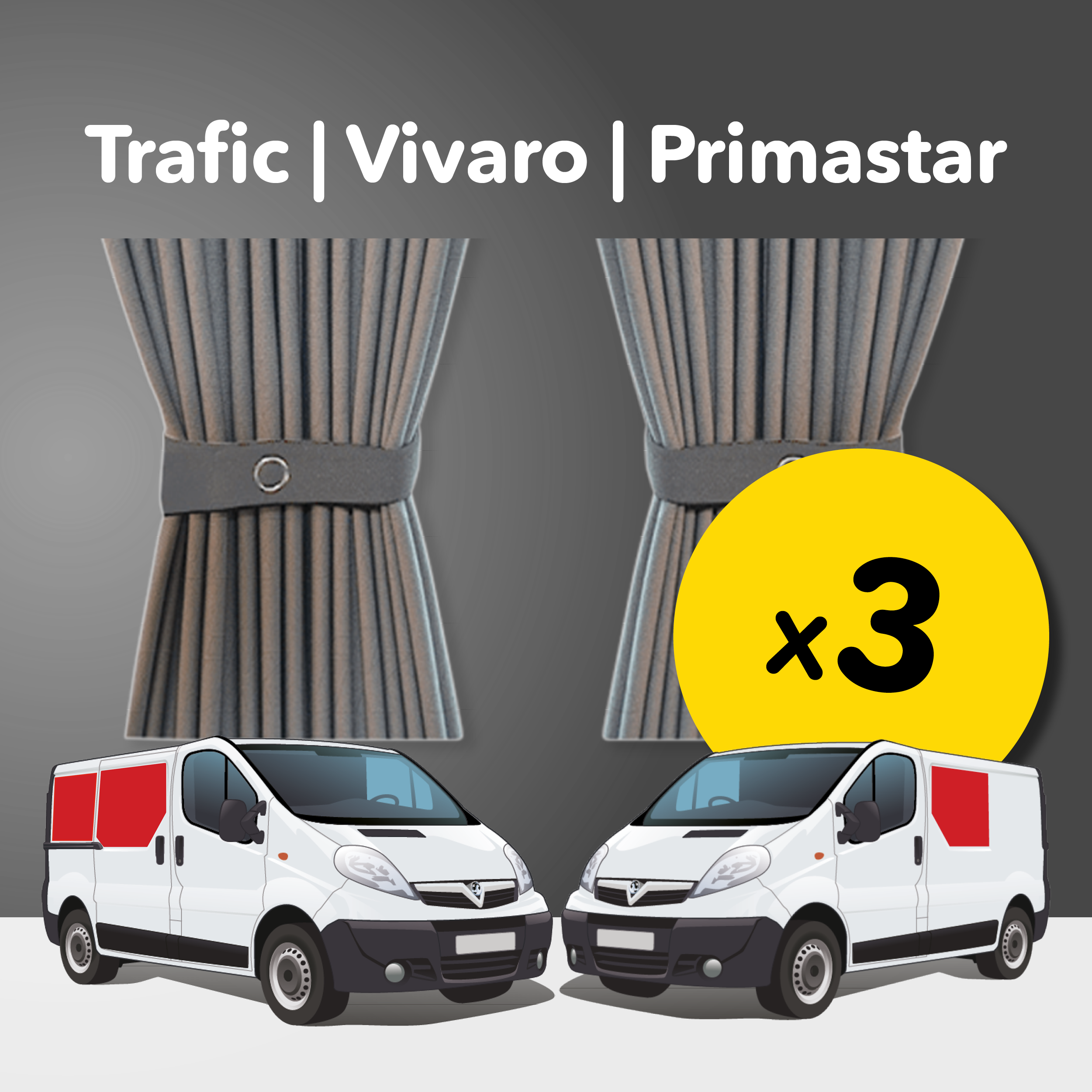 Kit de rideaux 3 pièces - Trafic / Vivaro / Primastar X83 2001-2014 2 Generation (Standard Gris)