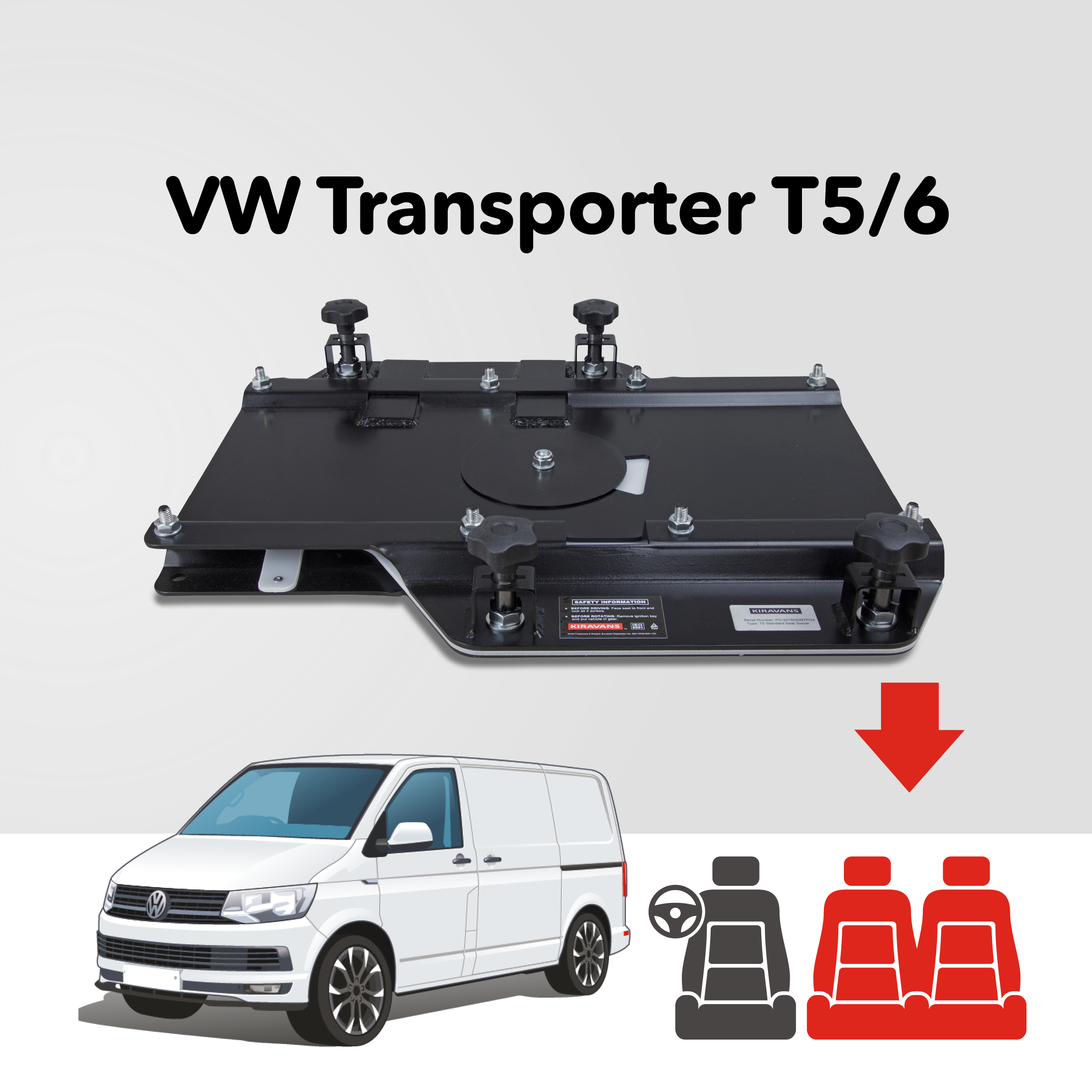 Base tournante double banquette Kiravans - VW T5/T6 (UK & IRL - CONDUITE À DROITE)