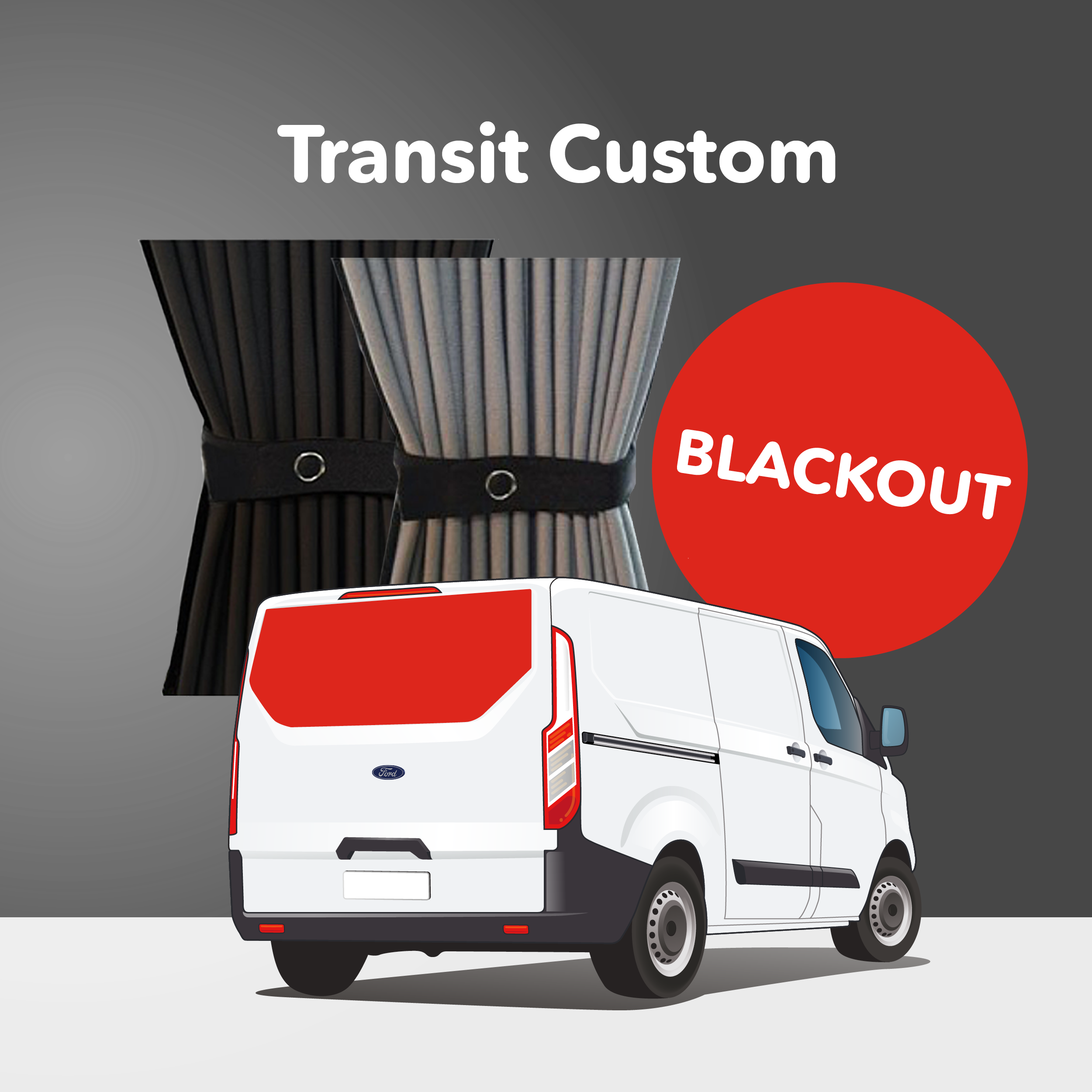 Vorhang Set für Ford Transit Custom 2013+ - Heckklappe ohne Scheibenwischer (Premium-Blackout)