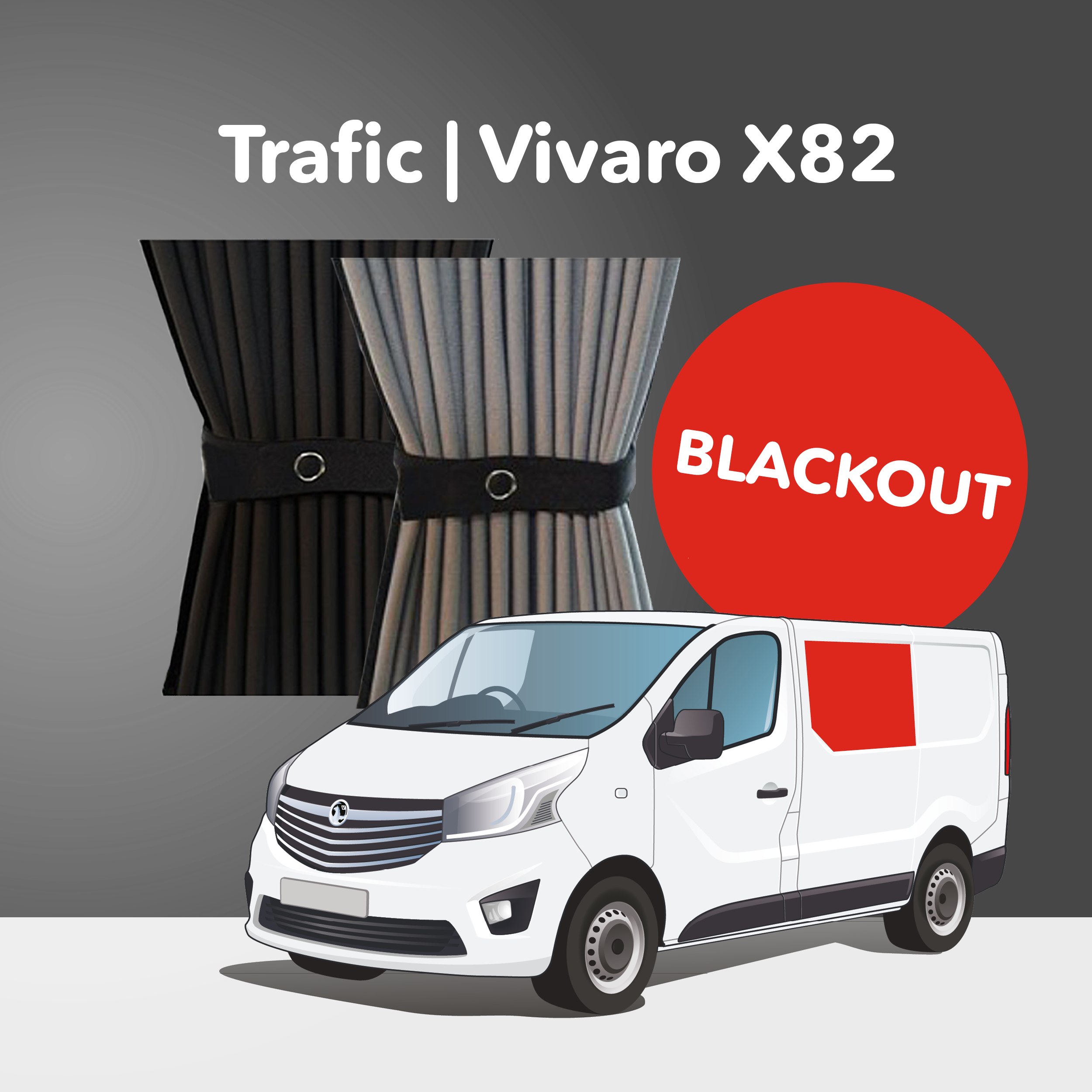 Kit de rideaux Trafic/Vivaro 2014-2018, Talento 2014+, NV300 2014+ X82 - Fenêtre gauche centrale - Porte non-coulissante (Premium occultant)