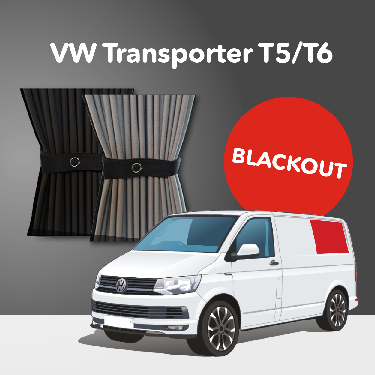 Kit de rideaux VW T5/T6 - Fenêtre arrière gauche (Premium occultant)