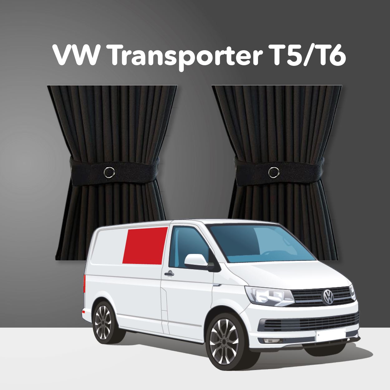 VW T5/T6 Curtain Kit - Right Centre Non-Sliding Door (Black) Kiravans